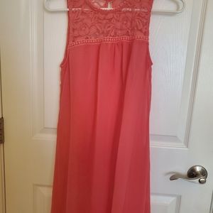 *Lily Rose* Size small (2) Coral sleeveless crochet and chiffon dress